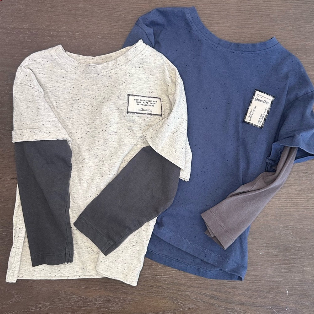 Zara kids Dual-Layer Long Sleeve Shirts - Blue and Gray 3T